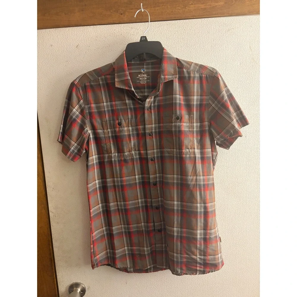 Kuhl Plaid Button Down Shirt Mens Medium Brown Red Excellent Tapered Fit - Picture 3 of 11